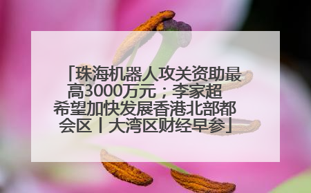 珠海机器人攻关资助最高3000万元；李家超希望加快发展香港北部都会区丨大湾区财经早参