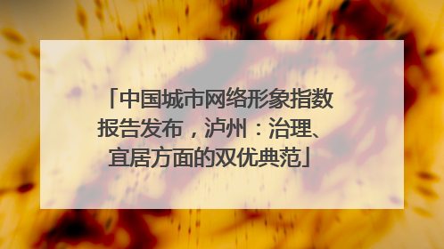 中国城市网络形象指数报告发布，泸州：治理、宜居方面的双优典范